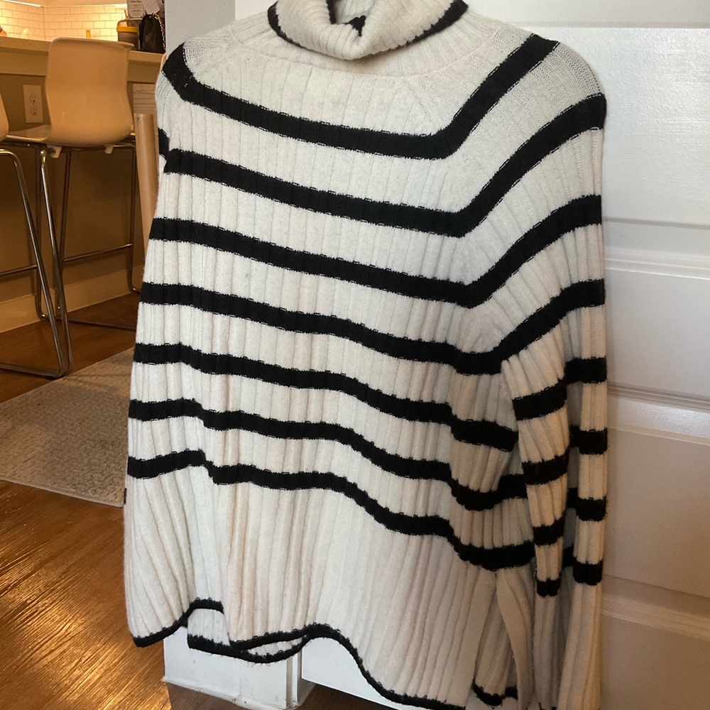 H&M Cream and Black Striped Turtleneck Sweater